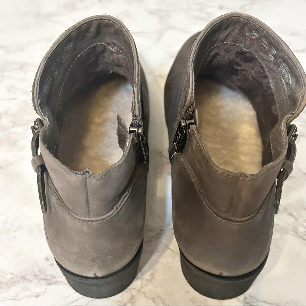 UGG Bellamy Distressed Gray Leather Sheepskin Ankle Boots Women’s Size 8…